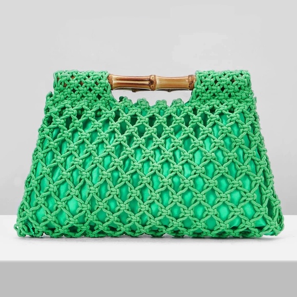 Boho Bamboo Top Handle Crochet Bag - Picture 4 of 13